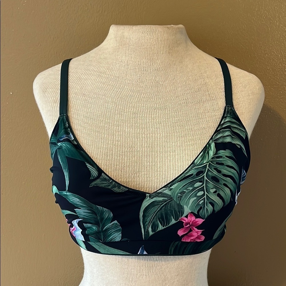 Kona Sol bikini top, criss cross tie back, floral pattern, black green pink blue - Picture 2 of 8